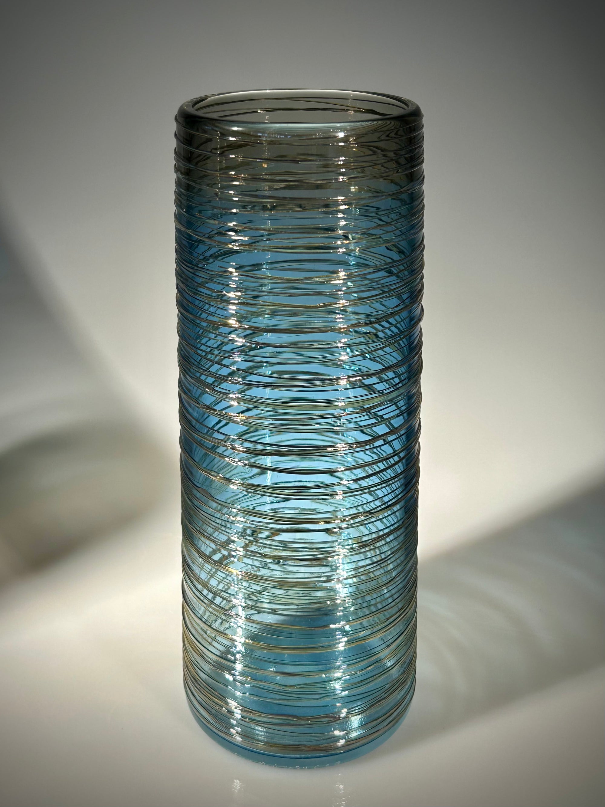 Grey/Blue Threaded Cylinder Vase