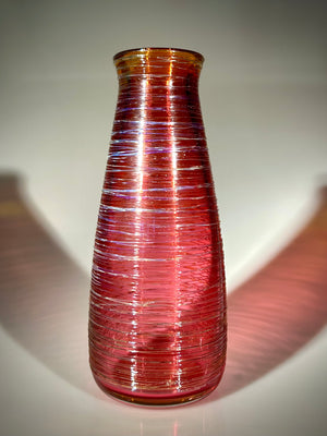 Ruby/Amber Threaded Vase